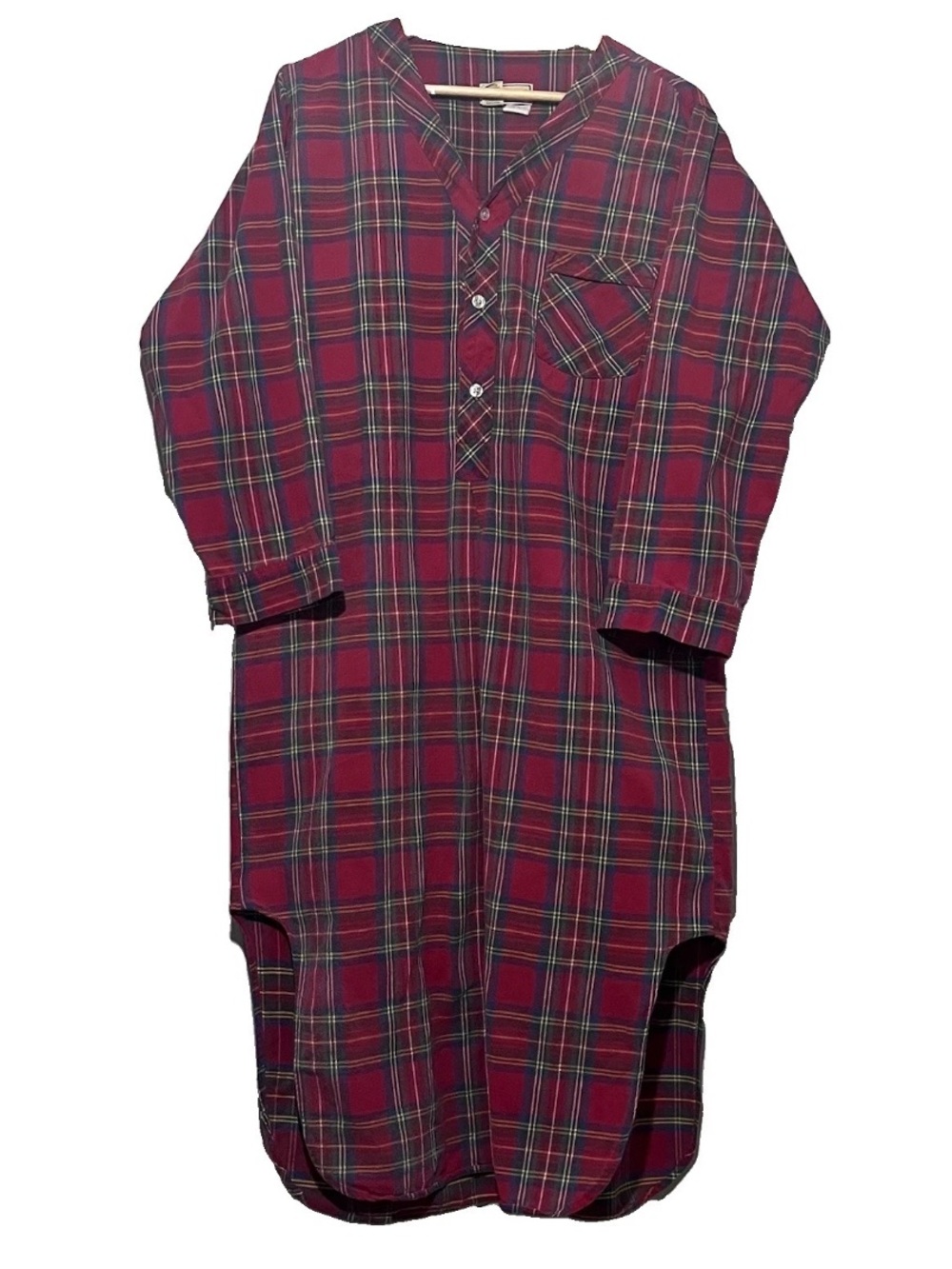 LL Bean Sleep Shirt Women Large Red Scotch Plaid USA Tartan Farmhouse Classic